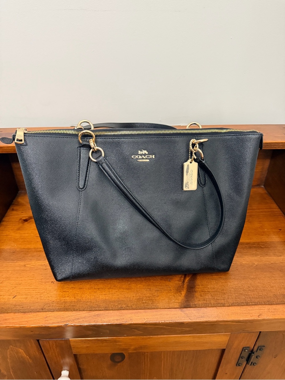 Coach Black Leather Tote with Gold Hardware and Tag
